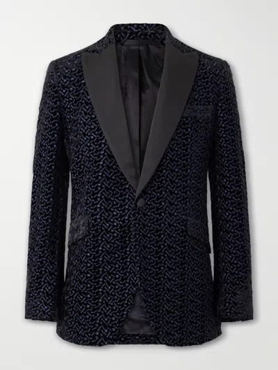 Favourbrook Nene Grosgrain-trimmed Embroidered Velvet Tuxedo Jacket In Blue