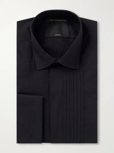 Favourbrook Pintucked Cotton-poplin Shirt In Black