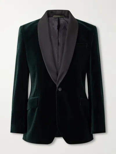 Favourbrook Satin-trimmed Cotton-velvet Tuxedo Jacket In Green
