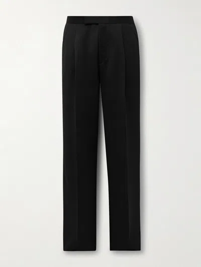 Favourbrook Tommy Straight-leg Grosgrain-trimmed Pleated Wool Tuxedo Trousers In Black