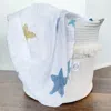 Fawn & Foster Babby Organic Muslin Gauze Swaddle Blanket - Dream In Blue Stars