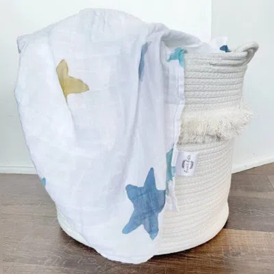 Fawn & Foster Babby Organic Muslin Gauze Swaddle Blanket - Dream In Blue Stars
