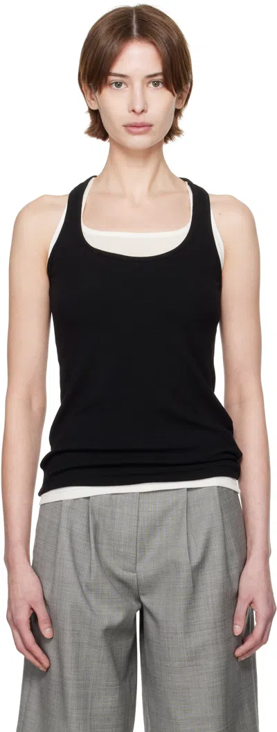 Fax Copy Express Black Afternoon Stretch Series Loose Ribbed Cover Up Tank Top