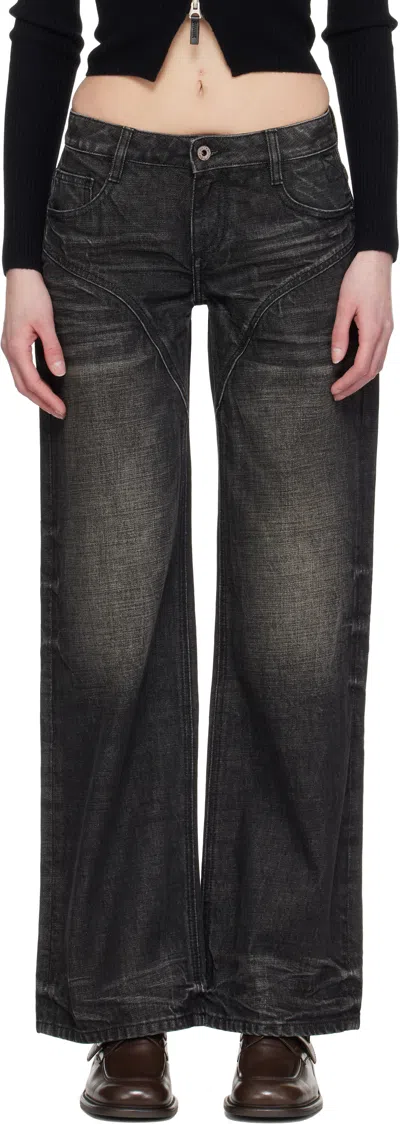 Fax Copy Express Black Dirty Wash Straight Jeans