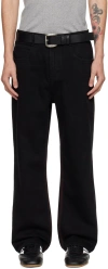 Fax Copy Express Black Red Stitch Jeans In Black