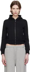 Fax Copy Express Black Tight Cropped Fleece-lined Hoodie In Black