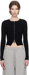 Fax Copy Express Black Tight Ribbed-knit Zip Sweater In Black