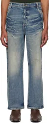 Fax Copy Express Blue Vintage Washed Straight--cut Jeans In Blue