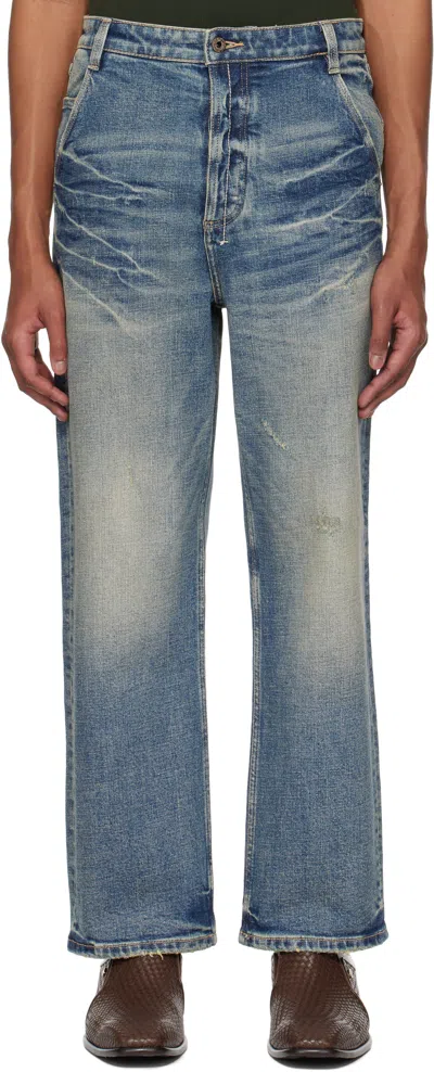 Fax Copy Express Blue Vintage Washed Straight--cut Jeans