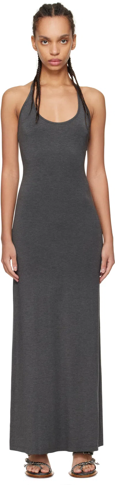 Fax Copy Express Gray Slim-fitting Maxi Dress In Grey