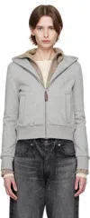 Fax Copy Express Gray Tight Fleece-lined Hoodie In Grey