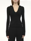 Fax Copy Express Women's Hooded V-neck Long Sleeve Top
