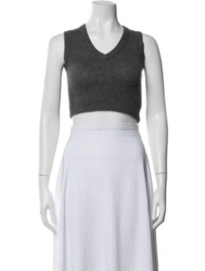 Pre-owned Fax Copy Express Wool V-neck Crop Top In White
