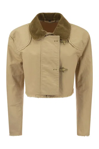 Fay Corduroy-collar Cropped Jacket In Cream