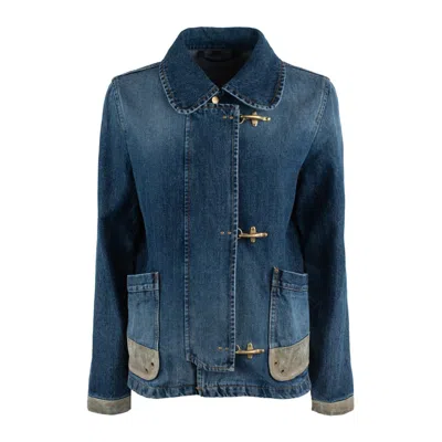 Fay 3 Denim Hooks With Suede Details In Blue