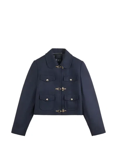 Fay 3 Ganci Hook-fastening Cropped Jacket In Blue