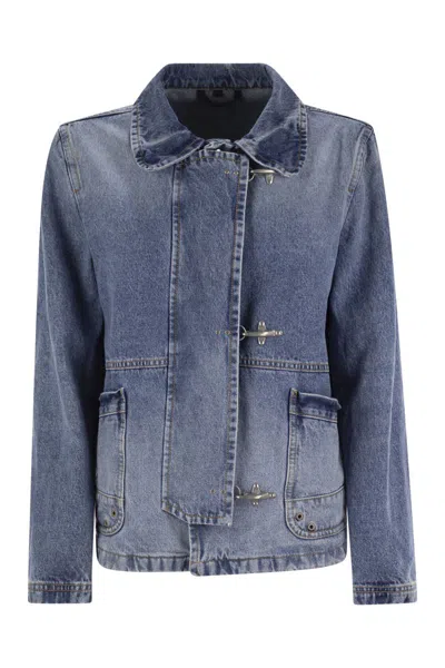 Fay 3 Ganci In Cotton Denim Jacket In Blue
