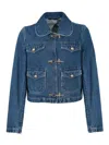 Fay 3-hook Denim Crop Jacket In Blue