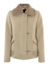 Fay Textured Wool Jacket With Plush Collar In Beige