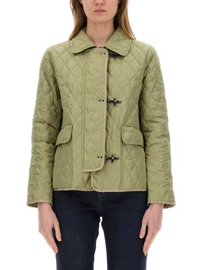 Fay 3-hook Jacket In Diamond Quilted Nylon In Green