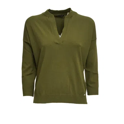 Fay 3/4 Sleeve Knit Sweater In Green