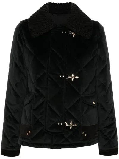 Fay 3ganci Quilted Velvet Jacket In Black