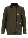 Fay 4-hook Jacket In Brown With Ribbed Collar In Green