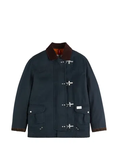 Fay 4 Ganci Corduroy-collar Lobster-claw-fastening Coat In Blue