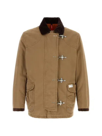 Fay 4 Ganci Cotton Jacket With Velvet Collar And Patch Pockets In Neutral