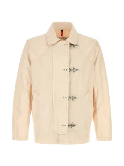 Fay Linen Jacket Collared Neck Front Flap In Brown