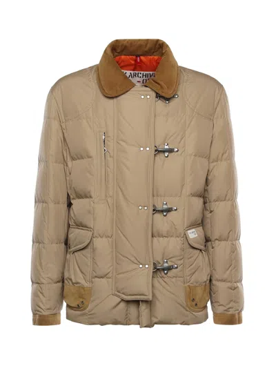 Fay Corduroy-collar Puffer Jacket In Neutral