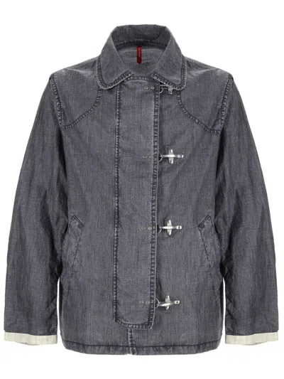 Fay 4 Hooks Linen Asymmetrical Jacket In Gray