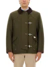 Fay 4-hook Jacket In Brown With Ribbed Collar In Green