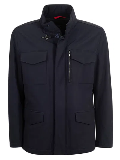 Fay Hooded Jacket With Adjustable Neck Strap In Black