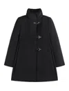Fay Structured Black Coat With Stand-up Collar And Toggle Closures In Black