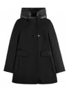 Fay Toggle Coat In Black Wool Blend Fabric In Blue