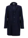 Fay Double Breasted Long Coat With Flap Pockets In Blue