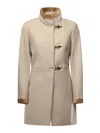 Fay Beige Solid Band Collar Trench Coat In Animal Print