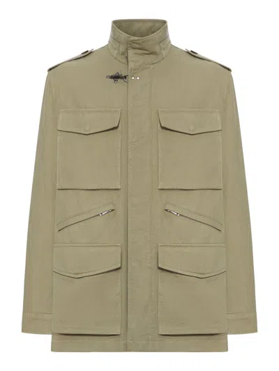 Fay Archive Explorer Field Jacket In Washed Cotton In Green
