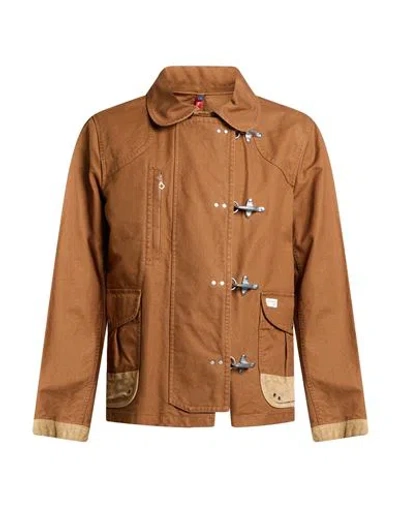Fay Archive Man Jacket Brown Size M Cotton, Cow Leather In Orange