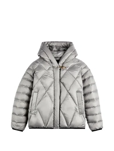 Fay Argyle Quilted Hooded Jacket In Gray