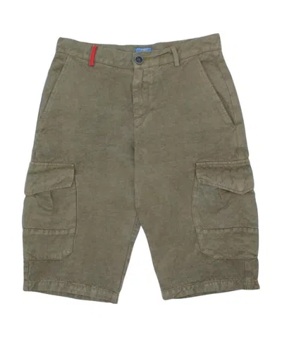 Fay Bambino Bermuda Cargo Verde In Misto Lino In Green