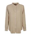 Fay Vegan Linen Shirt With Mandarin Collar In Nude