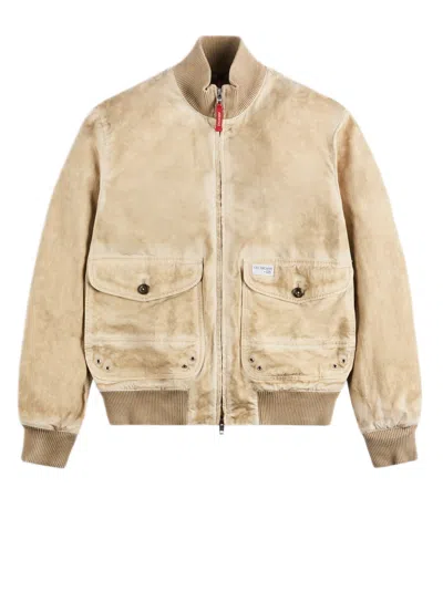 Fay Beige Cotton-nylon Blend Bomber Jacket With Ribbed Trim In Brown