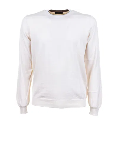 Fay Beige Crewneck Sweater In White