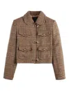 Fay Beige Cropped Jacket With Classic Checkered Pattern In Brown
