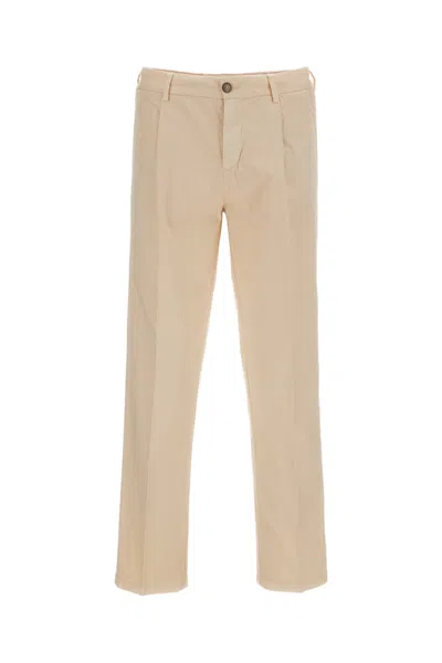 Fay Beige Herringbone Cotton Trousers With Classic Tailored Finish In Multi