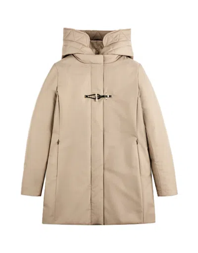 Fay Beige High Collar Hooded Padded Coat In Neutral