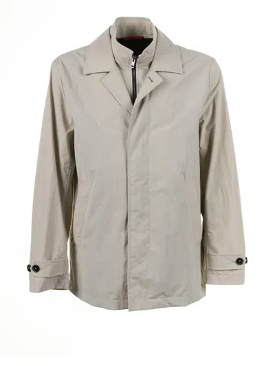 Fay Beige Jacket With Zip And Collar In White