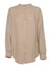Fay Vegan Linen Shirt With Mandarin Collar In Beige